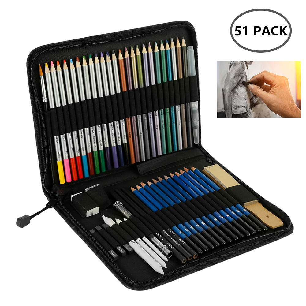 Harupink 51/29pcs/set Professional Drawing Kit Wood Pencil Sketching Pencils Art Sketch Painting Supplies, Size: 51pcs/set